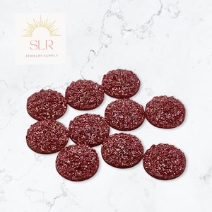 8mm/10mm/12mm Fuchsia Faux Druzy Flatback Resin Round Cabochon DIY Jewelry Set of 10