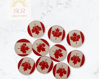 12mm Canada Flag Round Glass Cabochons DIY Jewelry Set of 10