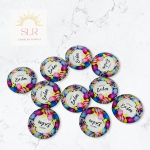 12mm Colourful Happy Easter with Easter Eggs Wreath Round Glass Cabochons DIY Jewelry Set of 10