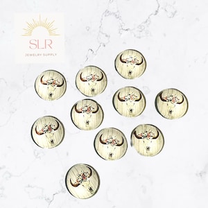 Bovins blancs 12 mm avec couronne de fleurs cabochons en verre ronds, lot de 10 bijoux à faire soi-même