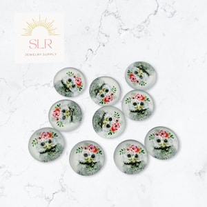 12 mm Hibou mignon avec couronne de fleurs cabochons en verre ronds, lot de 10 bijoux bricolage
