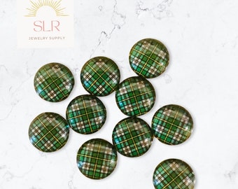 12mm Cape Breton Tartan Plaid Round Glass Cabochons DIY Jewelry Set of 10