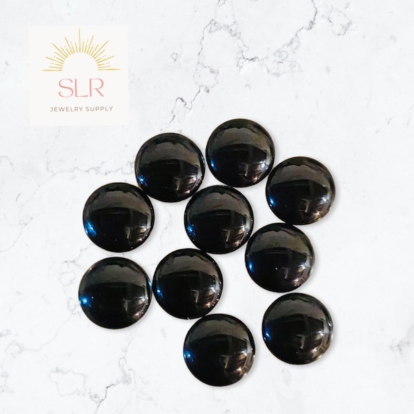 8mm/10mm/12mm Pure Solid Black Round Glass Cabochons DIY Jewelry Set of 10