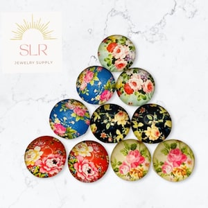 Lot de 10 bijoux à faire soi-même en cabochon rond en verre multicolore multicolore 12 mm, lot de 10