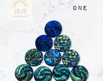 12mm Blue Green Iridescent Colour Shift with Black Base Band Textured Mix Pack Flatback Resin Round Cabochon DIY Jewelry Set of 10