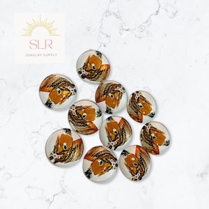 12 mm cheval brun avec couronne de fleurs cabochons en verre ronds, lot de 10 bijoux bricolage