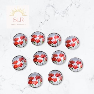 Cabochons ronds en verre, 18 mm, coquelicot du jour du Souvenir sur fond blanc, lot de 2 bijoux à faire soi-même