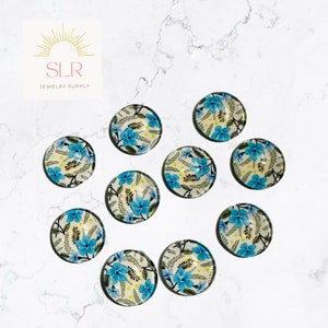 Ensemble de 10 bijoux à faire soi-même cabochon rond en verre bleu 12 mm avec des touches de jaune