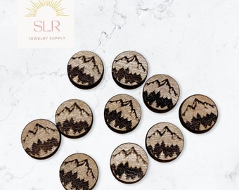 12mm Mountain Wooden Canadian Made Round Cabochon Set of 10