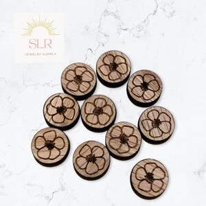 12mm Blumen Cabochon aus Holz, hergestellt in Kanada, rundes Set mit 10 Cabochons