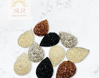 11.5mmX17mm Multiple Colours Faux Druzy Tear Drop Shape Flatback Cabochons DIY Jewelry Set of 2