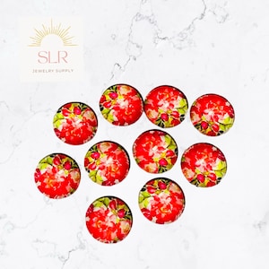 12mm Pink Floral Round Glass Cabochon DIY Jewelry Set of 10