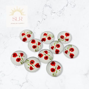 12mm Dia da Lembrança Poppy's em fundo branco Cabochões de vidro redondos Conjunto de joias DIY de 10