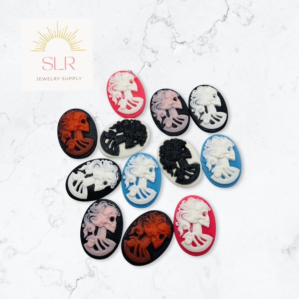 18mmX25mm Multiple Colour Skeleton Skull Resin Oval Shape Flatback Cabochons DIY Jewelry Set of 2