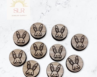 12 mm Häschen-Kaninchen-Gesicht aus Holz in Kanada Runde Cabochon-Set von 10