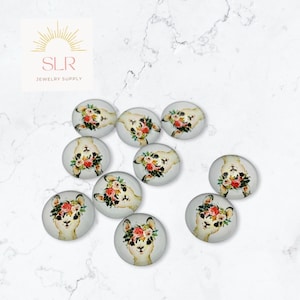 Lama blanc 12 mm avec couronne de fleurs cabochons en verre ronds, lot de 10 bijoux à faire soi-même