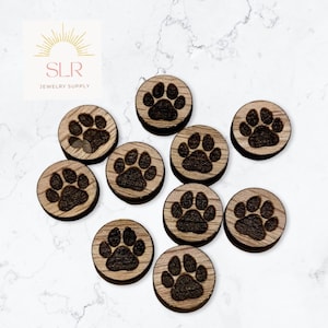 Set di 10 cabochon rotondi in legno realizzati in Canada con zampa di animale domestico da 10 mm/12 mm