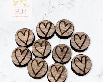 10mm/12mm Heart Wooden Canadian Made Round Cabochon Set of 10