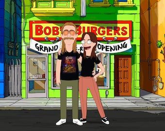 B0BS BURGER Portrait - Custom Portrait | Personalized Cartoon Drawing | Family, Couple or Pet Illustration | gift ideas
