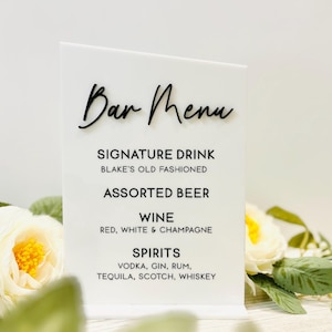 Bar Menu Drinks 3D Sign | Bar Sign | Signature Drink Sign | Drink Sign | Wedding Sign | Event Sign | Acrylic Wedding Sign | Table Decor