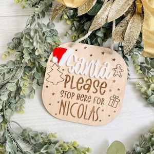 Santa Stop Here Sign | Santa Sign | Christmas Sign | Children&#39;s Christmas Sign | Personalized Sign | Customized Sign | Christmas Gift