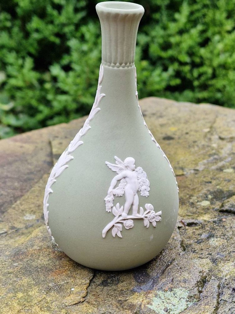 Wedgwood Sage Green Jasperware Bud Vase Etsy