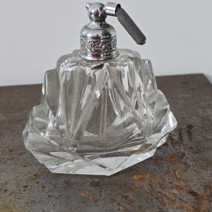 Beautiful art deco style cut glass heavy glass perfume bottle