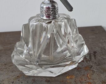 Beautiful art deco style cut glass heavy glass perfume bottle
