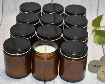 9OZ Amber jar Bulk Candles Wholesale Black lid No Label 12 pack Wholesale Luxury Salsa Jar Candles Vegan CandlebyUS