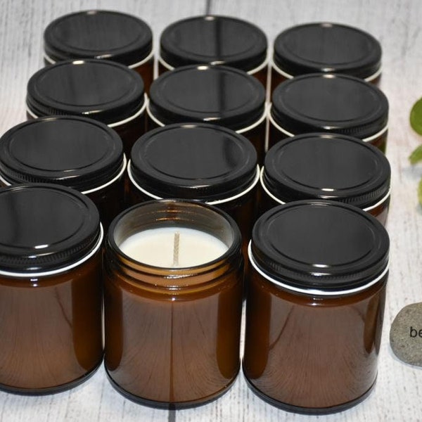 9OZ Amber jar Bulk Candles Wholesale Black lid No Label 12 pack Wholesale Luxury Salsa Jar Candles Vegan CandlebyUS