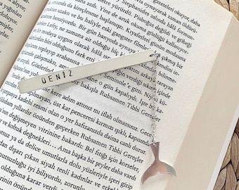 Personalized Sterling Silver Bookmark: Whale Tail Charm, Gift for Book Lovers