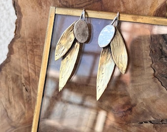 Olive Branch Earrings: Aegean Antique Hellenistic Style Silver-Brass Floral Design Jewelry