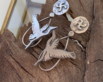 Crane Bird Sterling Silver Earrings: Boho Style Handcrafted Jewelry