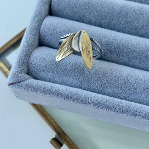 Olive Leaf Ring: Floral Sterling Silver-Brass Adjustable Ring, Hellenistic Style Handcrafted Aegean Antique Jewelry image 4