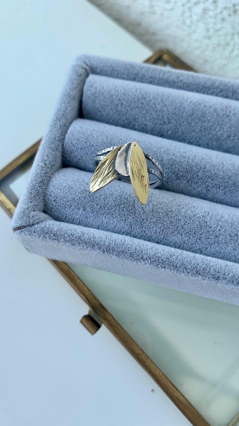 Olive Leaf Ring: Floral Sterling Silver-Brass Adjustable Ring, Hellenistic Style Handcrafted Aegean Antique Jewelry image 4