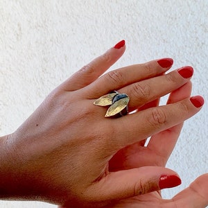 Olive Leaf Ring: Floral Sterling Silver-Brass Adjustable Ring, Hellenistic Style Handcrafted Aegean Antique Jewelry image 7