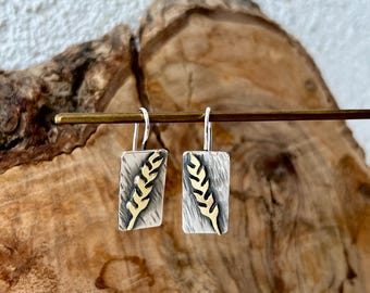 Handcrafted Wheat Earrings: Sterling Silver-Brass, Vintage Style, Aegean Antique Designer Jewelry