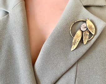 Olive Leaf Brooch: Vintage-Inspired Handcrafted Silver-Brass Pin, Aegean Antique Wearable Women’s Accessories