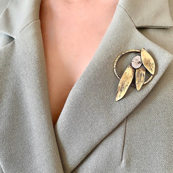 Olive Leaf Brooch: Vintage-Inspired Handcrafted Silver-Brass Pin, Aegean Antique Wearable Women’s Accessories
