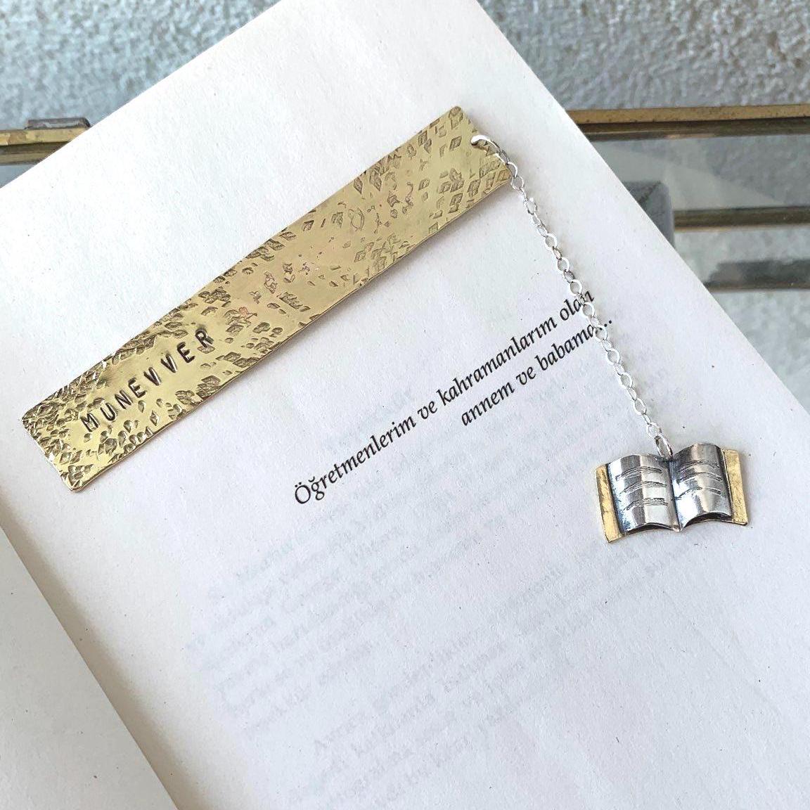 Personalized Brass Bookmark with Sterling Silver Chain - Book Lover Gift, Custom Handmade Accessories