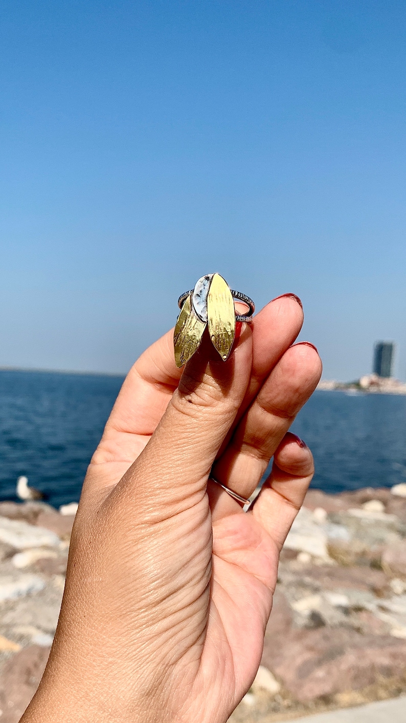 Olive Leaf Ring: Floral Sterling Silver-Brass Adjustable Ring, Hellenistic Style Handcrafted Aegean Antique Jewelry image 8