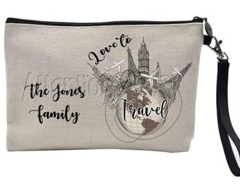 Personalised family travel / passport / travel documents holder / wallet with Wrist strap. Holiday essentials Organisation