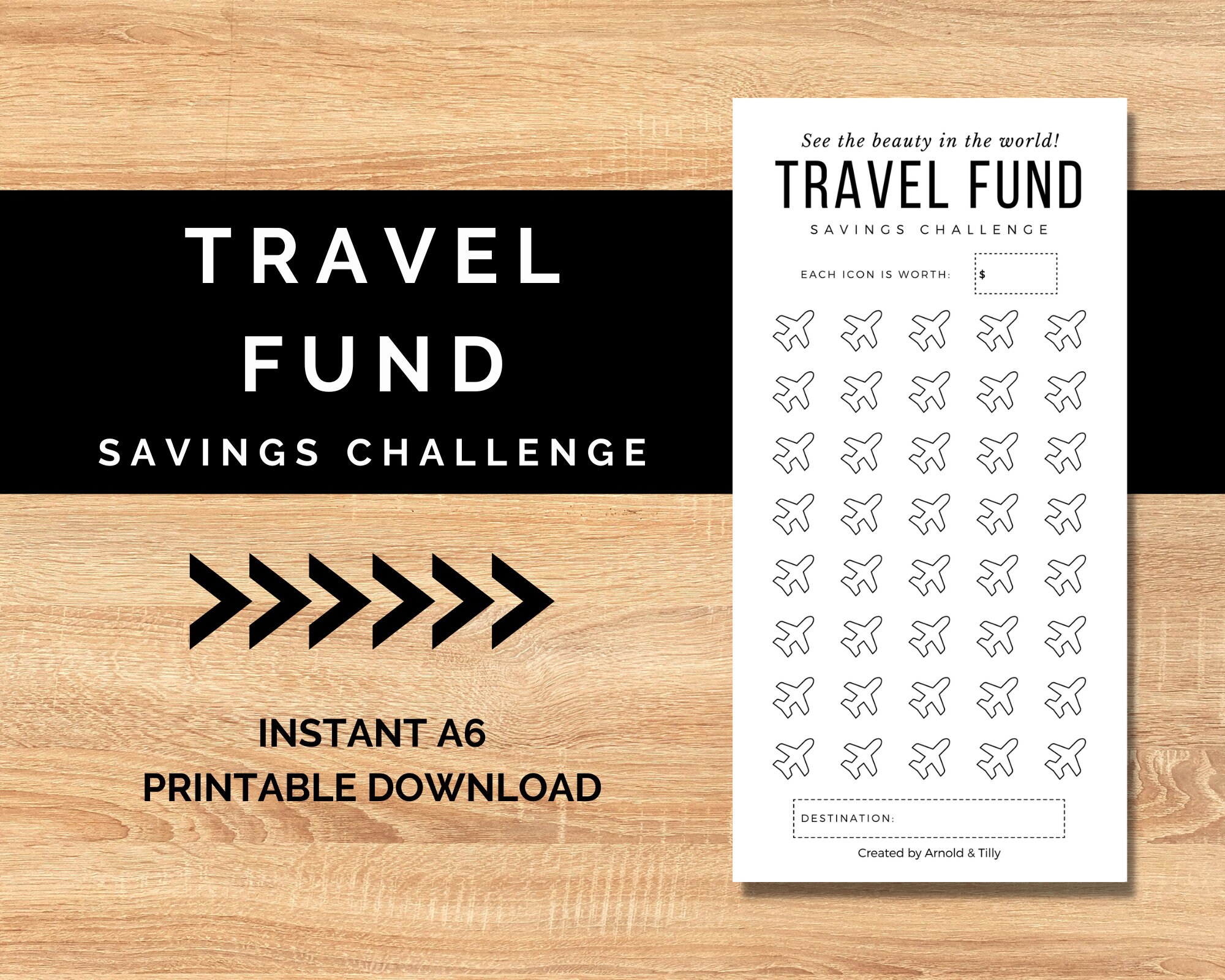 Travel Savings Challenge A6 Printable PDF Download Cash Etsy