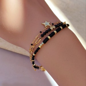Bougie Bijou artisanale avec Bracelet en acier inoxydable gold et perles  noires