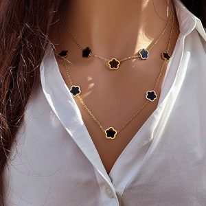 Collier AGATE trèfle noire acier inoxydable doré Idée cadeau Bijoux femmes Jewellery image 2