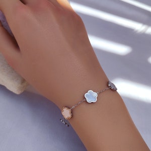 Bracelet DAISY 1 rang acier inoxydable trèfle blanc nacré argent, réglables Idée cadeau Bijoux femmes image 6