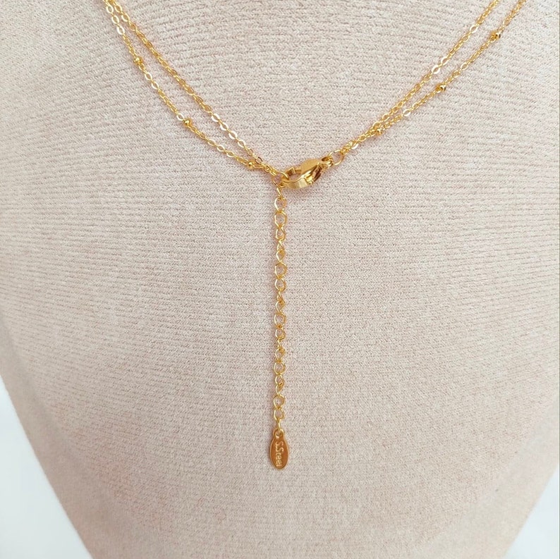 Pearly white clover AGATE necklace, double gold stainless steel chain Gold Gift idea Women's jewelry Women's necklace Jewelery image 4