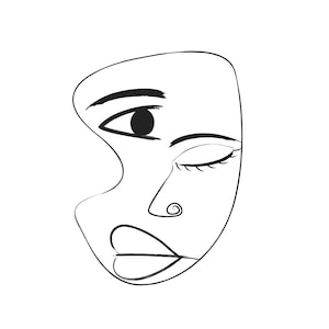 Digital Black and White Picasso Inspired Portrait Drawing Wall Art