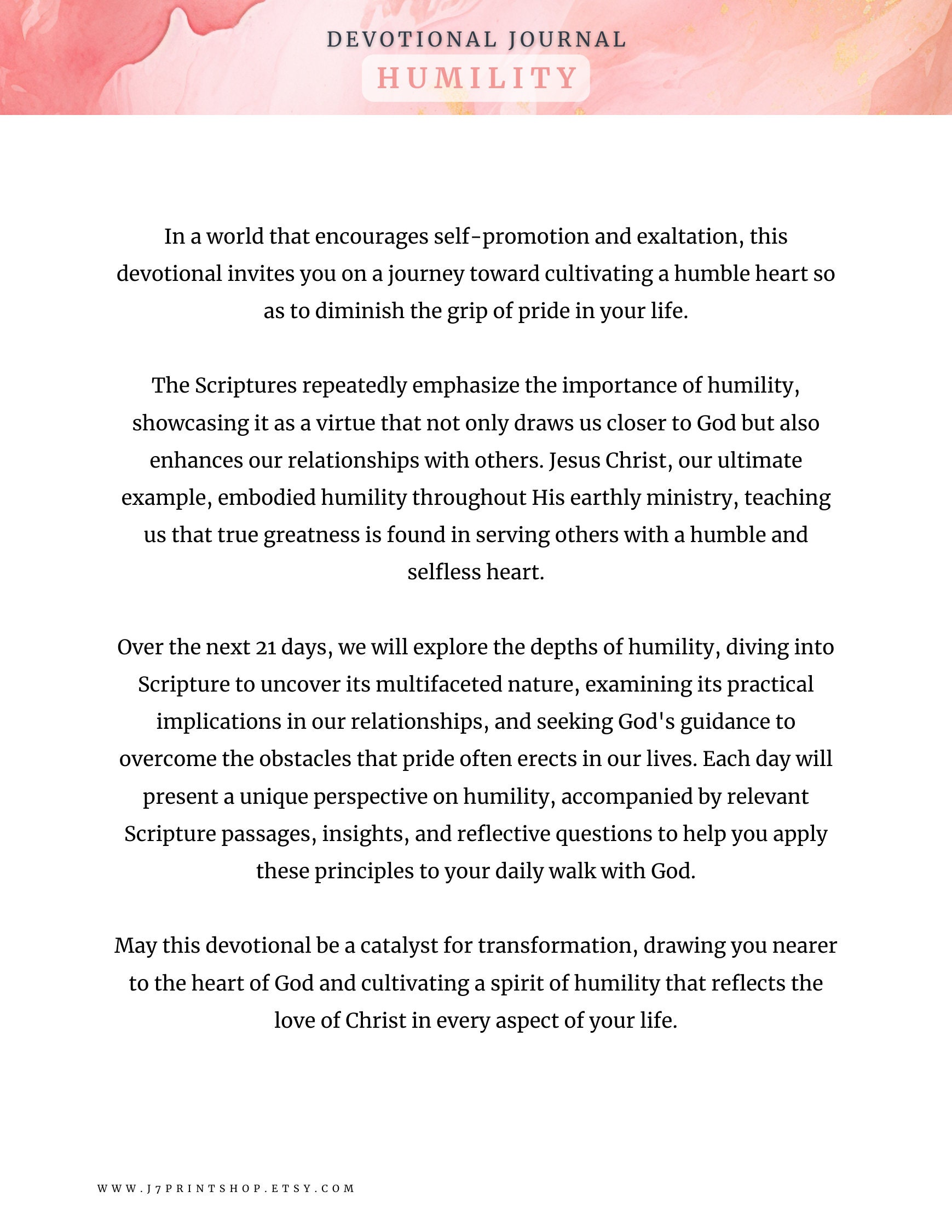 Practicing Humility Fillable Daily Devotional Journal 21 Day Bible ...