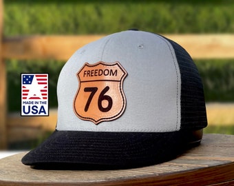 Freedom 76 Hat, Mesh back Snapback, Leather Patch, Unique Gift, Made in the USA